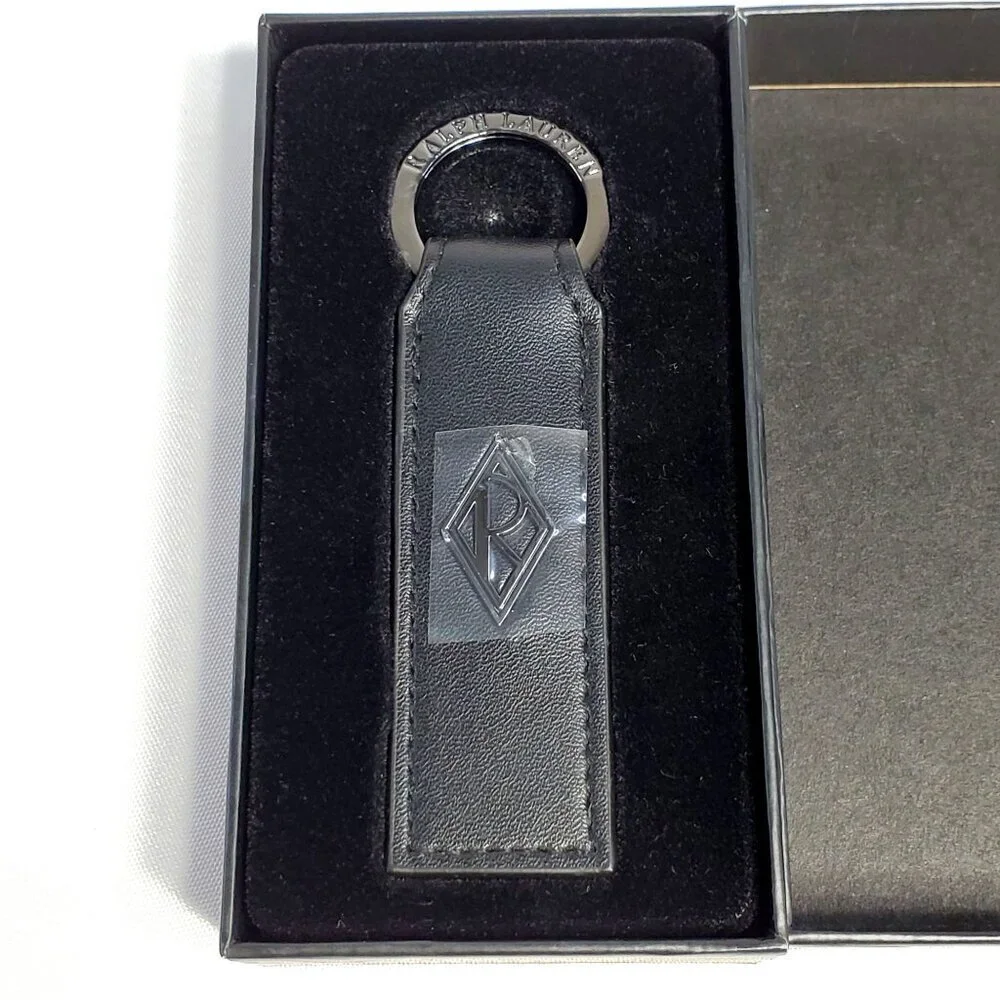 Ralph Laurens Black Diamond Club Leather Keychain Key Fob Ring In Gift Box 6.5